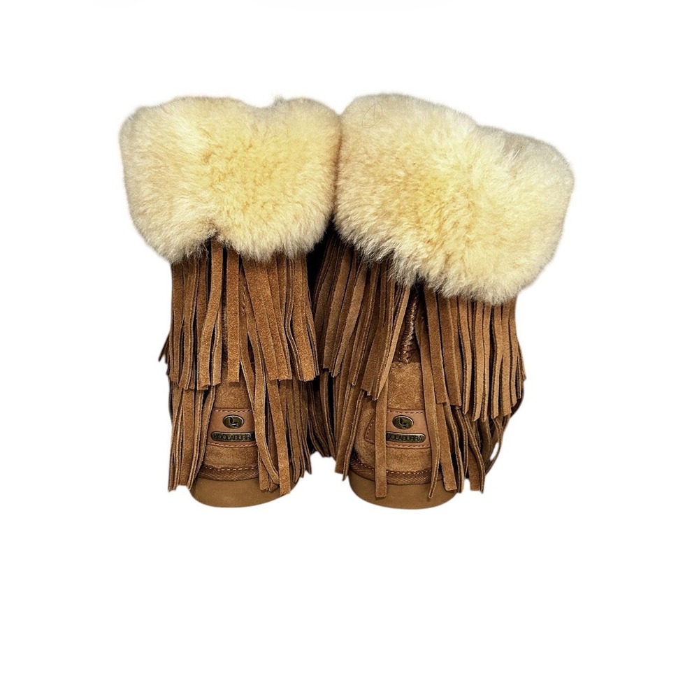 KOOLABURRA By UGG Sheepskin Fringe Ankle Boots Chestnut Fur Trim Sz 6 NEW - Picture 4 of 7